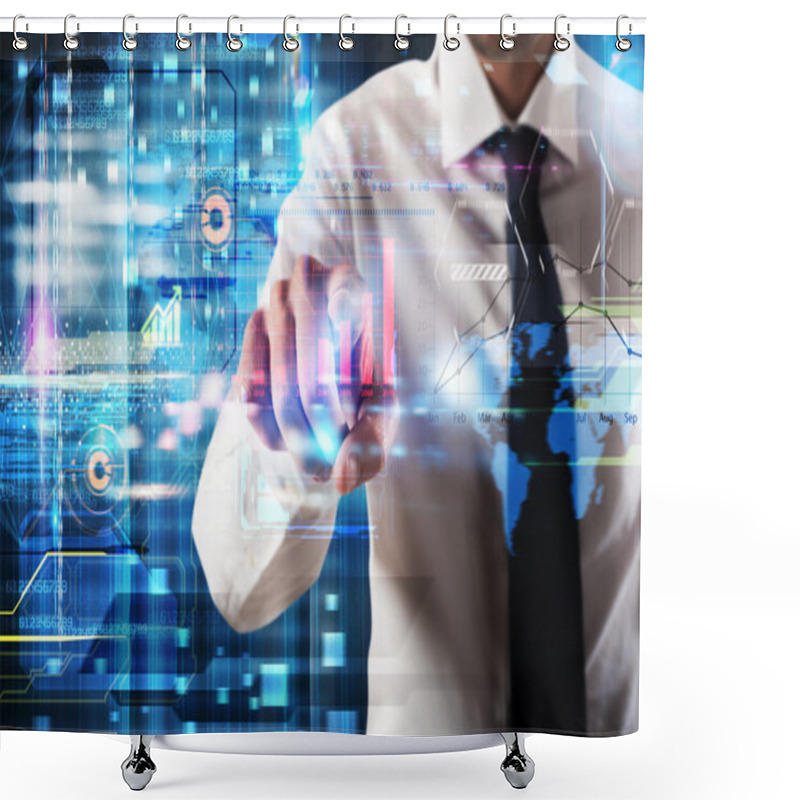 Personality  Businessman Touching A Virtual Screen Shower Curtains