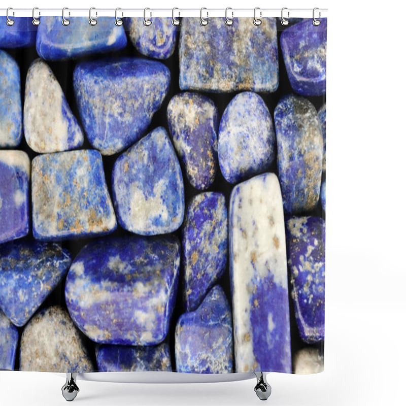 Personality  Lapis Lazuli Heap Jewel Stones Texture On Black Background Shower Curtains