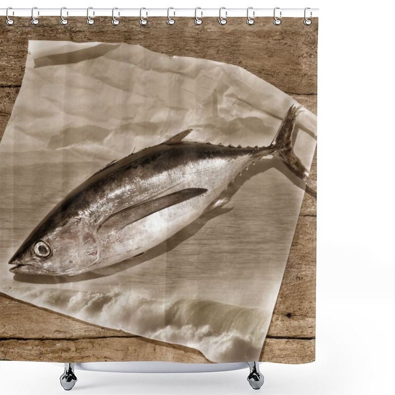 Personality  Albacore Tuna Sepia Tone Background Shower Curtains