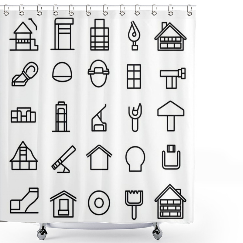 Personality  A Collection Of Minimalist Line Icons Depicting Various Construction And Building Elements. Shower Curtains