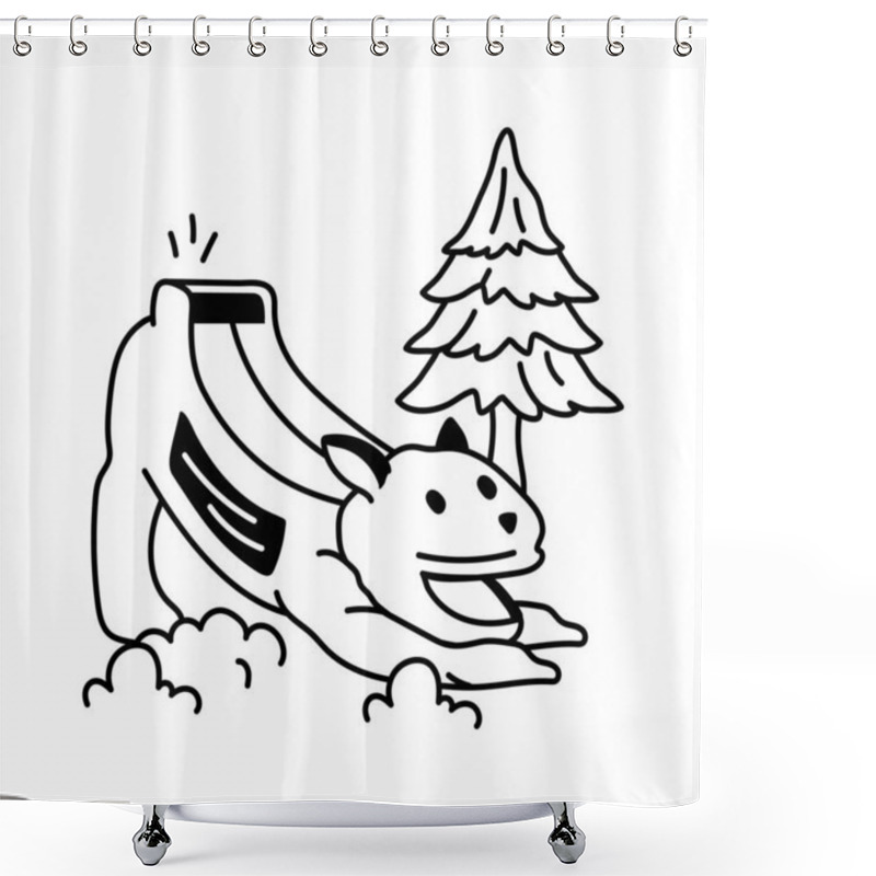 Personality  A Hand Drawn Icon Of A Lion Shaped Slide In A Playful Outdoor Setting Shower Curtains