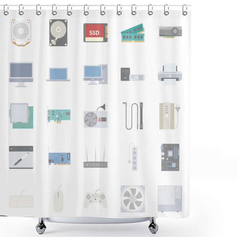 Personality  Computer Components And Peripherals Flat Icons Set Shower Curtains