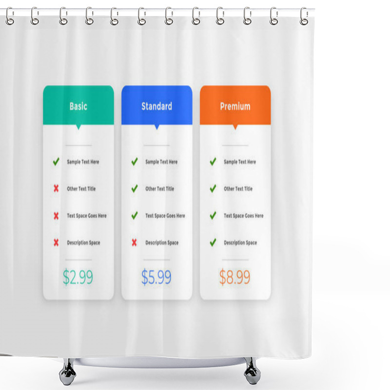 Personality  Clean Simple Pricing Table Template For Website Shower Curtains