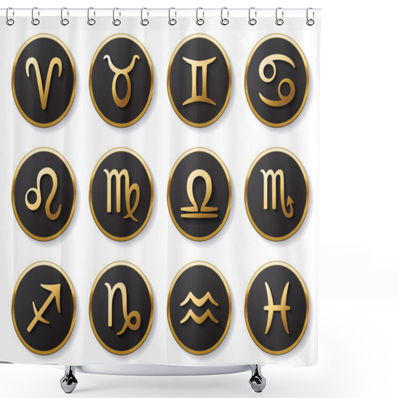 Personality  Zodiac Golden Signs Set For Web And Print. Vector Symbol Set Shower Curtains