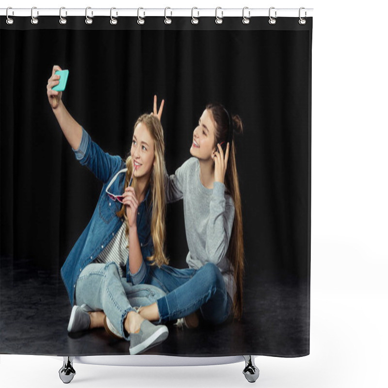 Personality  Teen Girls Taking Selfie Shower Curtains