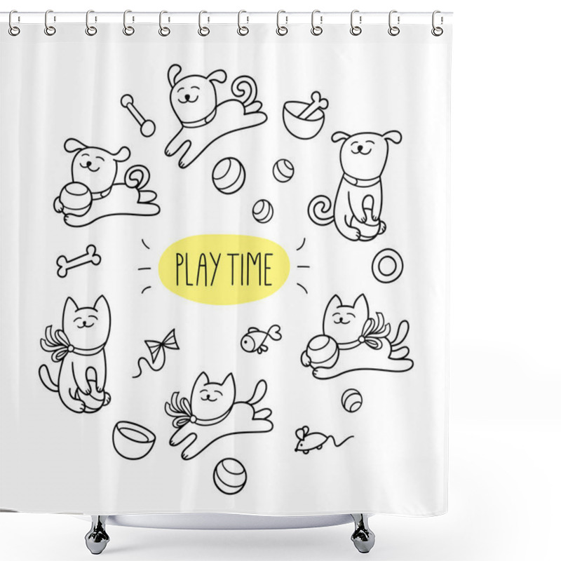 Personality  Little White Cat And Dog Shower Curtains