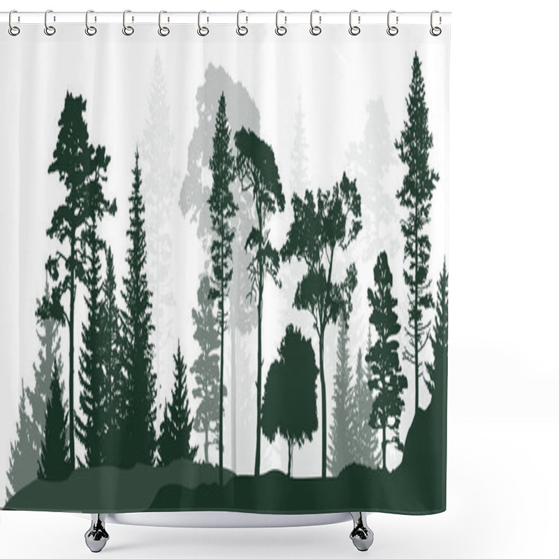 Personality  Vector Illustration With High Pines In Fir Trees Forest Isolated On White Background Shower Curtains