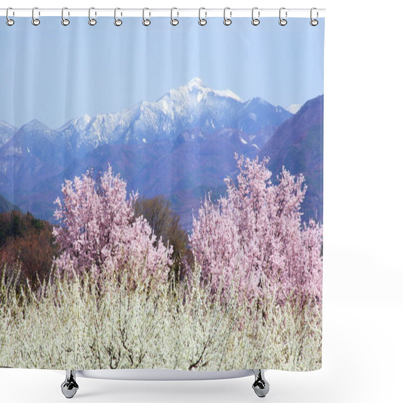 Personality  Cherry Tree And Mountain Shower Curtains