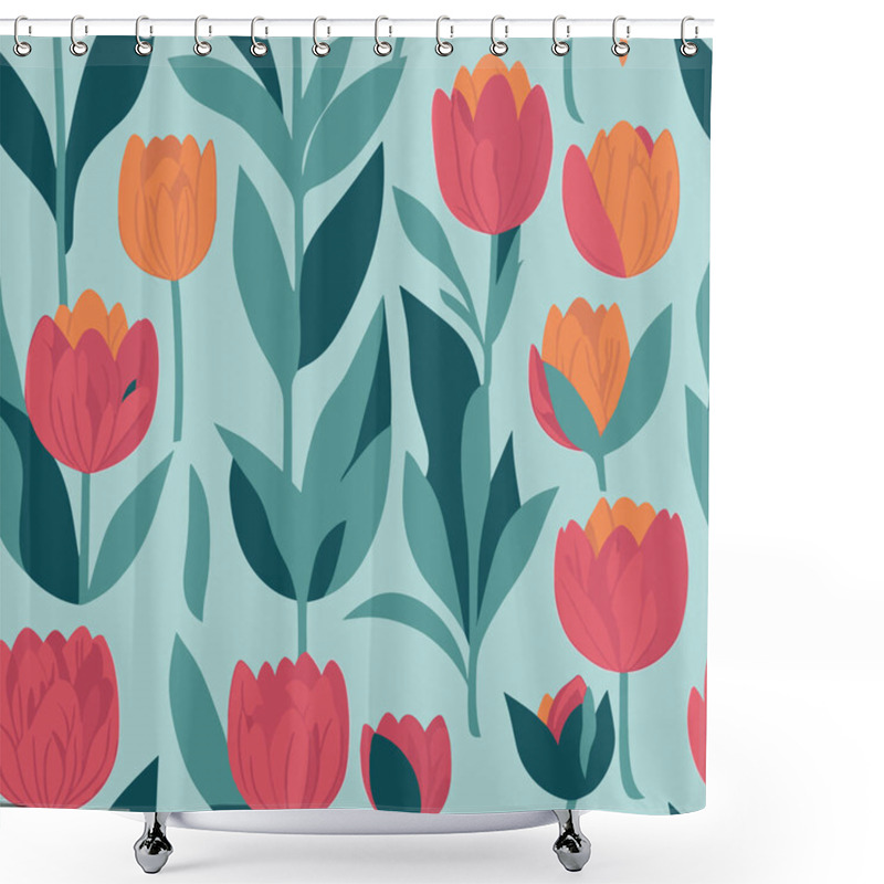 Personality  Seamless Patterns Of Abstract Tulip Symphony, Generative AI Shower Curtains