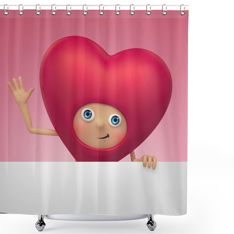 Personality  Funny Red Heart Cartoon Holding Blank Label Banner. Valentine Day Greeting Card Shower Curtains