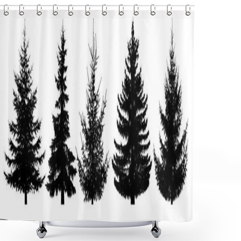 Personality  Forest Trees Set. Isolated Vector Silhouette. Christmas Tree, Fir-tree, Pine, Pine-tree, Scotch Fir, Cedar Shower Curtains