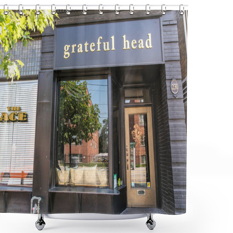 Personality  TORONTO, CANADA - AUGUST 21, 2017: ROW OF STORES ON EAST SIDE RONCESVALLES AVENUE Shower Curtains