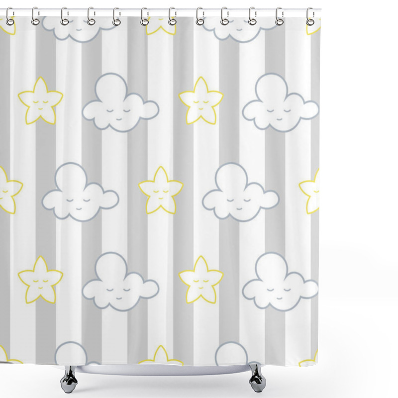 Personality  Vector Clouds And Stars On Stripes Seamless Pattern Background Shower Curtains