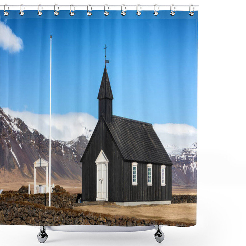 Personality  Black Church Of Budir In Iceland Shower Curtains