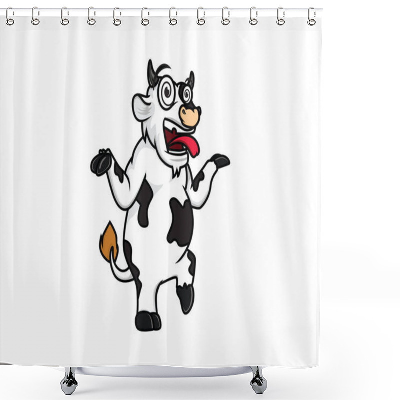 Personality  Cow Mascot With Crazy Gesture Illustration Shower Curtains