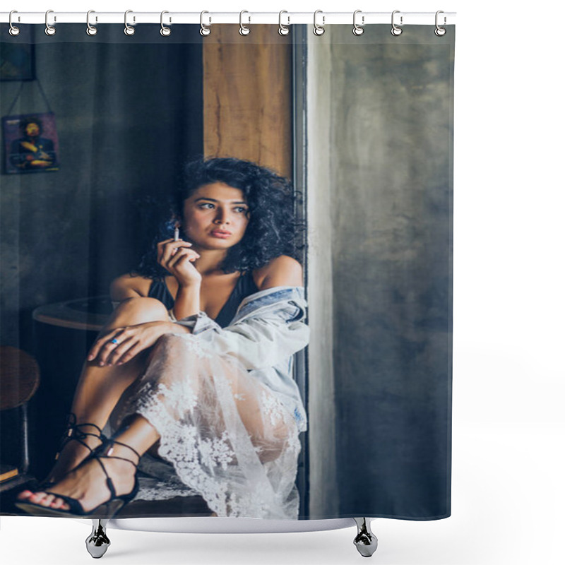 Personality  Young Woman Smoking Shower Curtains