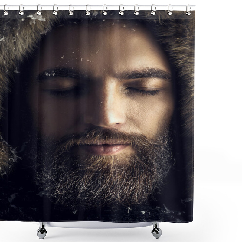 Personality  Winter Style, Brutal Man With Beard Shower Curtains