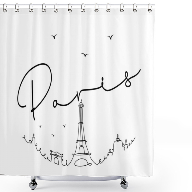 Personality  Design For T-shirt With Linear Illustration Of The City Of Paris Shower Curtains