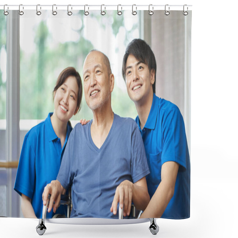 Personality  Asian Laughing Elderly And Caregivers Shower Curtains