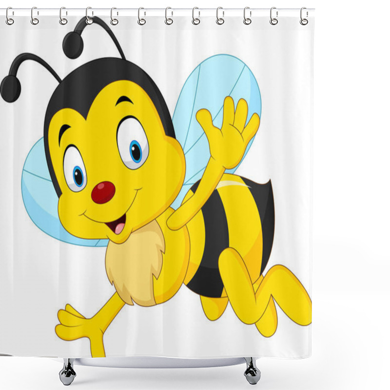 Personality  Vector Illustration Of Cartoon Happy Bee Waving Shower Curtains