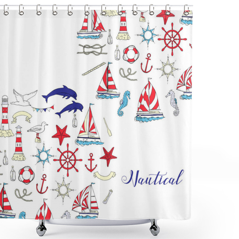 Personality  Nautical Background With Ships Shower Curtains