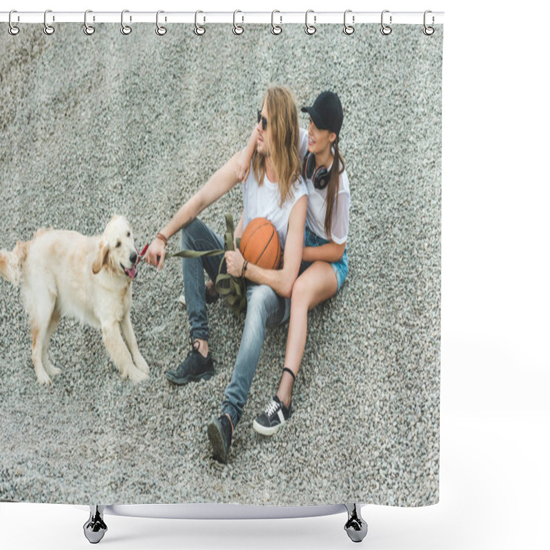 Personality  Young Couple With Dog Shower Curtains