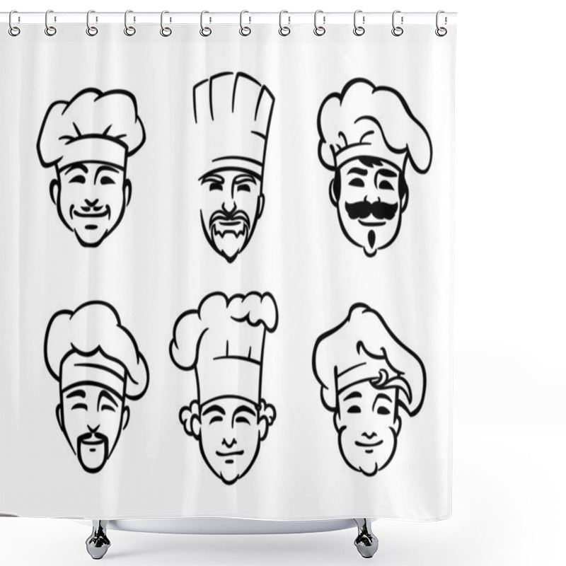 Personality  Set Of Six Chef Or Cooks Heads Shower Curtains