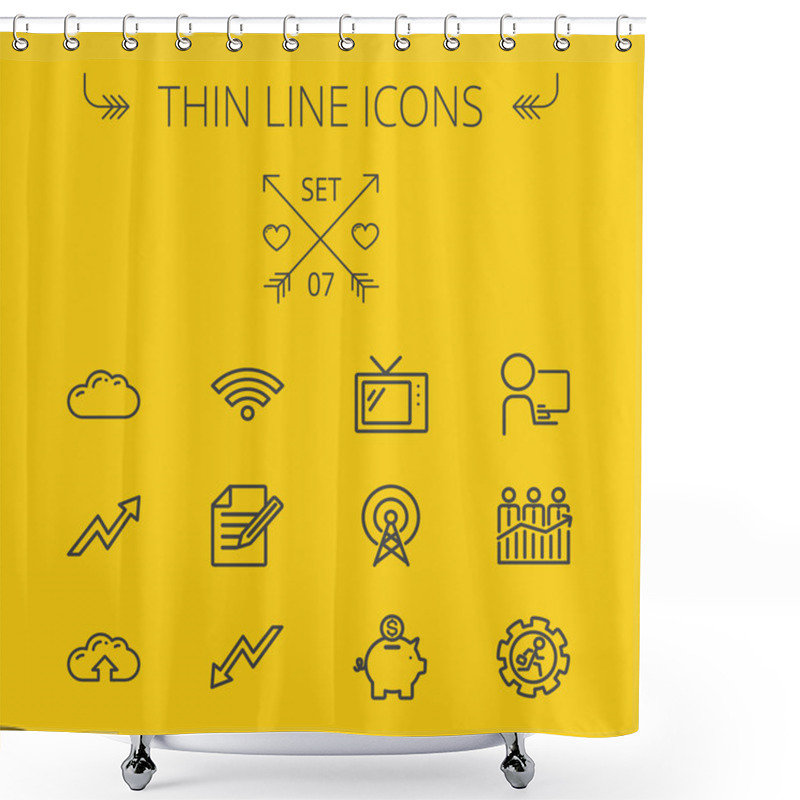 Personality  Business Thin Line Icon Set Shower Curtains