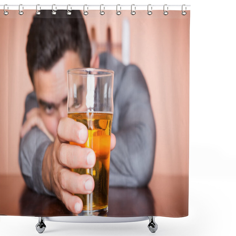 Personality  Drunk Hispanic Man Holding A Glass Of Beer Shower Curtains