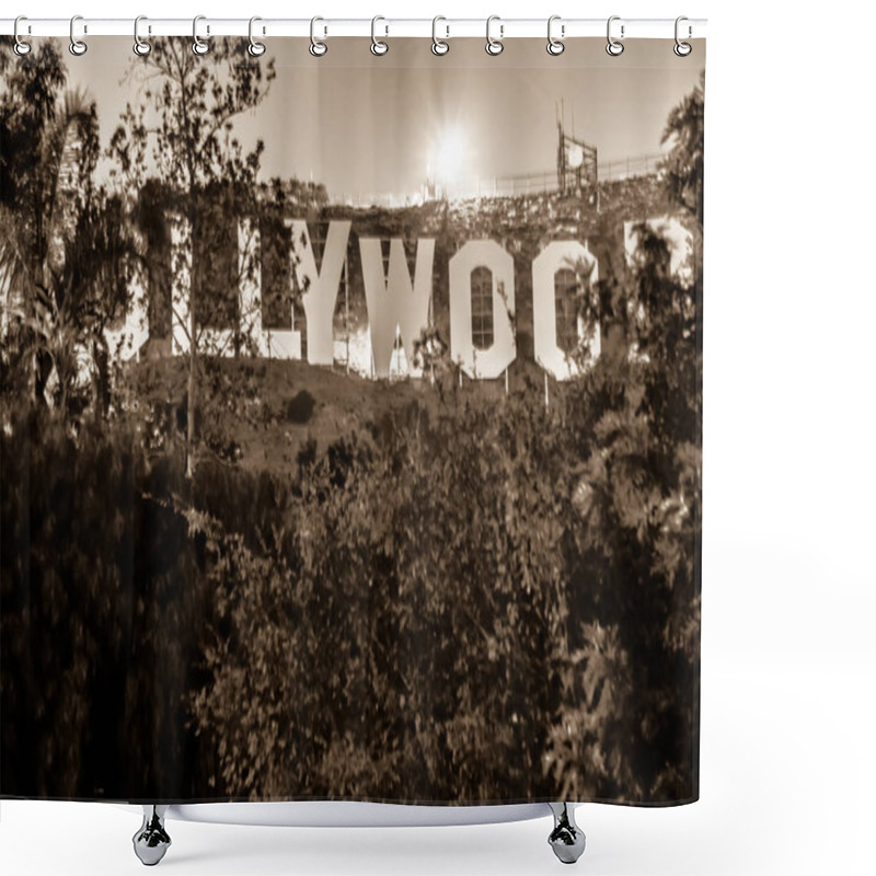 Personality  Hollywood Sign Lit At Night Shower Curtains