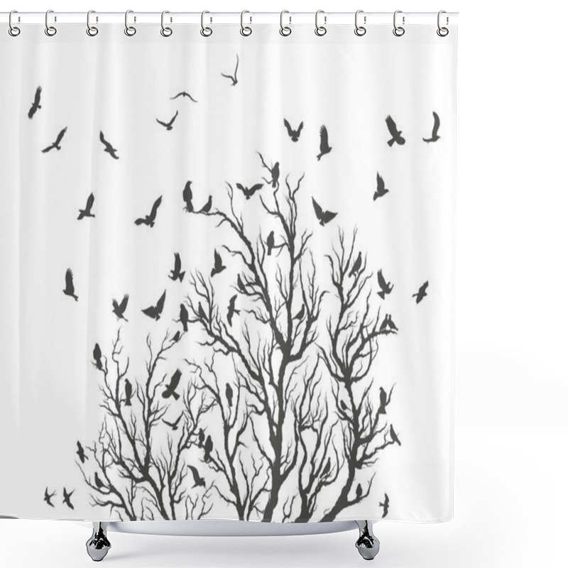 Personality  Figure Flock Of Flying Birds On Tree Branch Shower Curtains