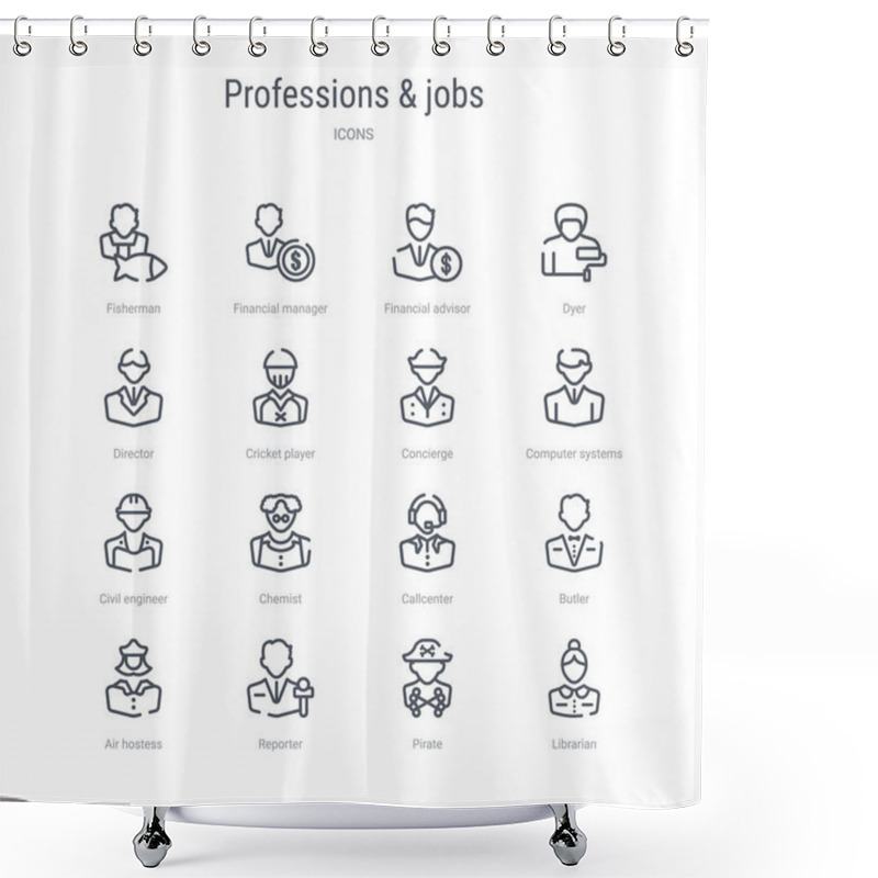 Personality  Set Of 16 Professions & Jobs Concept Vector Line Icons Such As L Shower Curtains