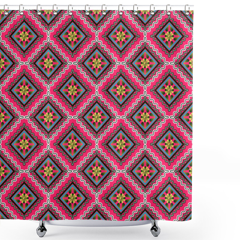 Personality  Abstract Vector Illustration With Flowers In Rhombuses Shower Curtains