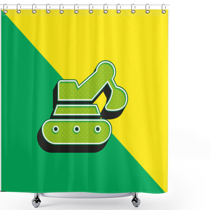 Personality  Backhoe Green And Yellow Modern 3d Vector Icon Logo Shower Curtains