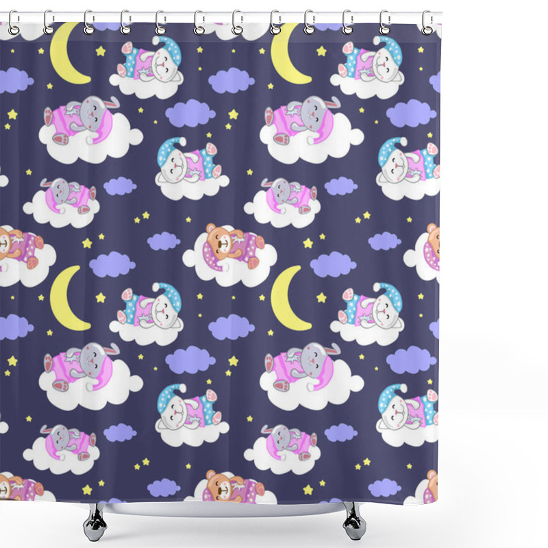 Personality  Cute Sleeping Animals Vector Seamless Pattern Shower Curtains