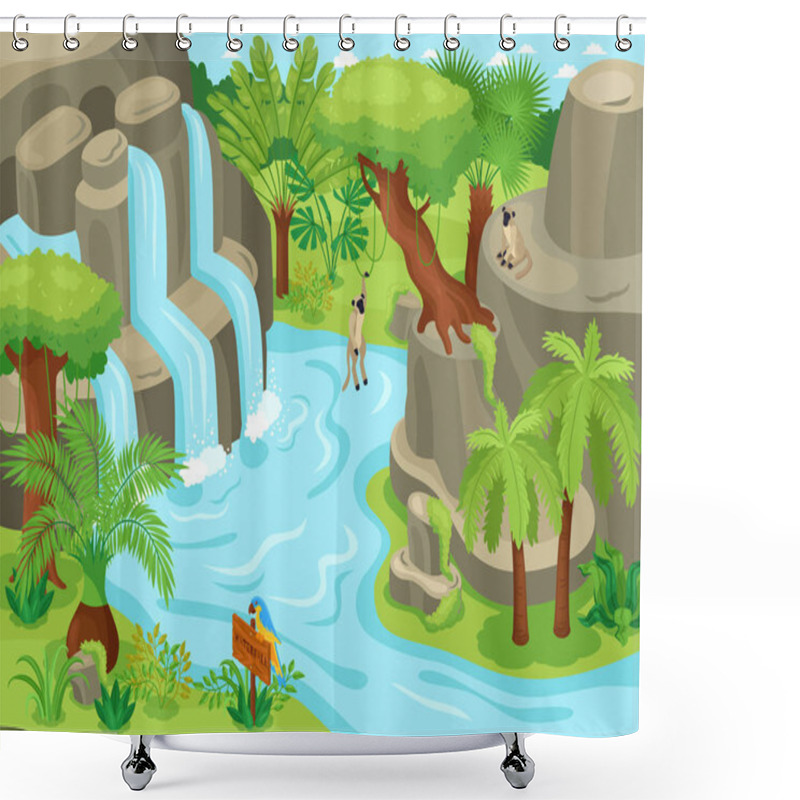 Personality  Isometric Jungle Waterfall Composition Shower Curtains