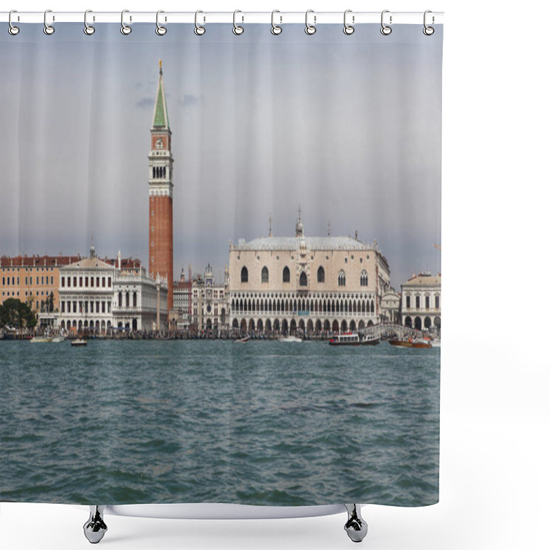 Personality  Venice, Italy - April 30 2019: A View Of St. Mark's Square From The Bell Tower Of San Giorgio Maggiore Church. The Canal Separates Giudecca Island From The Dorsoduro District. Shower Curtains