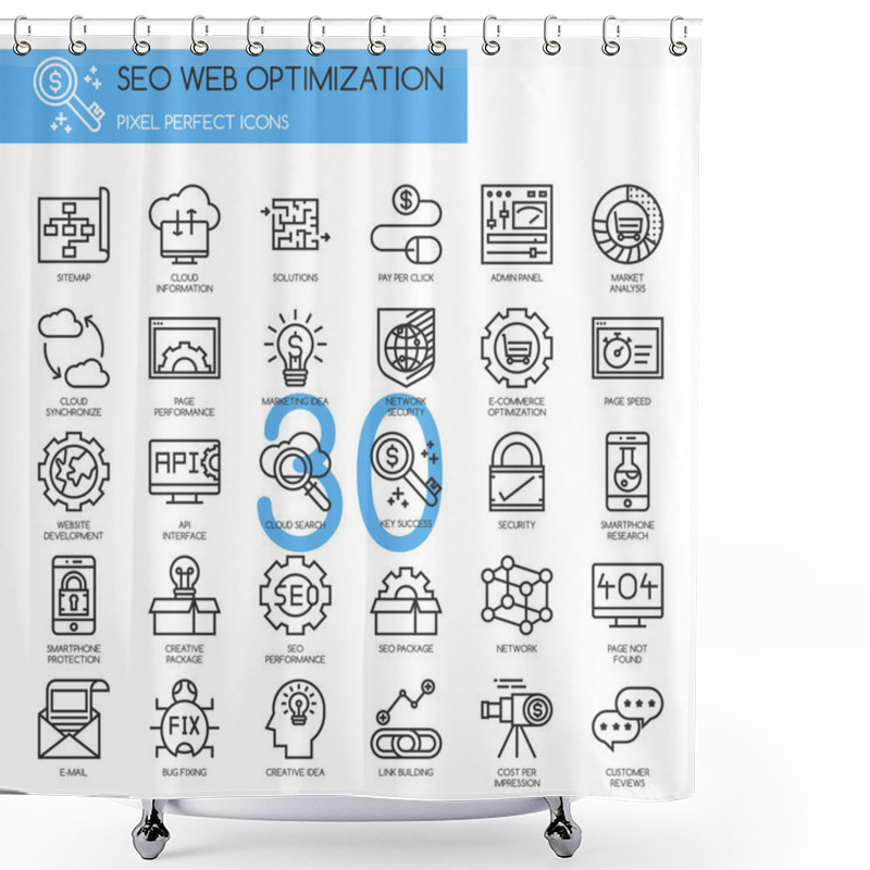 Personality  Search Engine Optimization , Thin Line Icons Set Shower Curtains