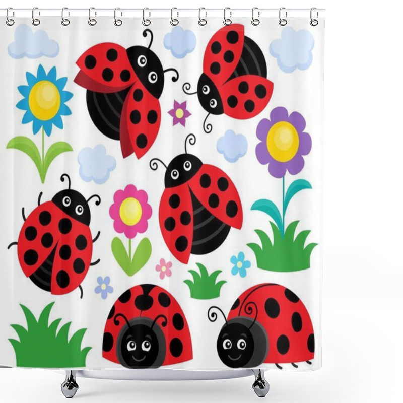 Personality  Stylized Ladybugs Theme Set 1 Shower Curtains