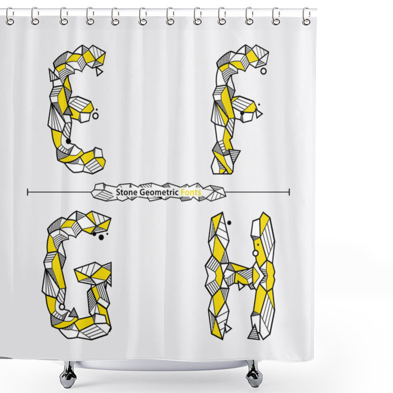 Personality  Vector Graphic Alphabet In A Set E,F,G,H, With Neo Memphis Geometric Rock Stone Fonts Style Shower Curtains