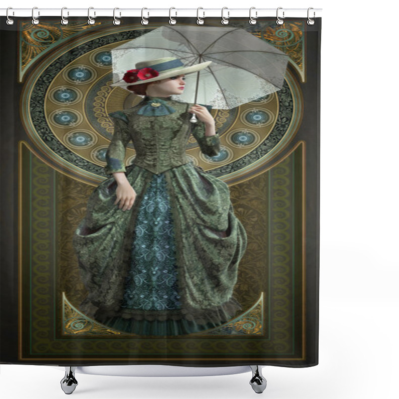 Personality  Green Belle Epoque Gown, 3d CG Shower Curtains