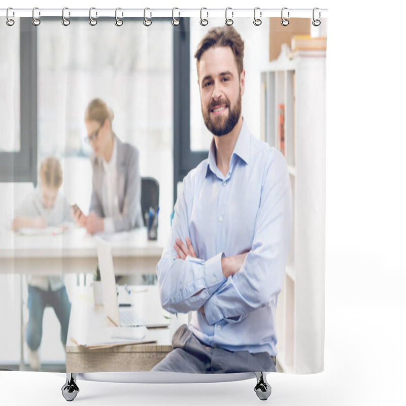 Personality  Bearded Businessman In Office Shower Curtains