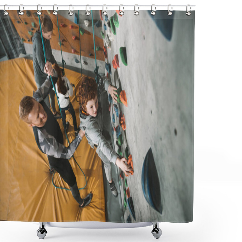 Personality  Little Boy Climbing Wall At Gym Shower Curtains