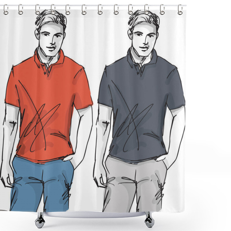 Personality  Sketch Of Fashion Handsome Man. Vector Illustration Shower Curtains