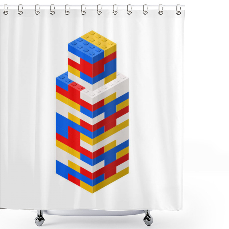 Personality  Imitation Of A Skyscraper Made Of Plastic Blocks. Vector Illustration Shower Curtains