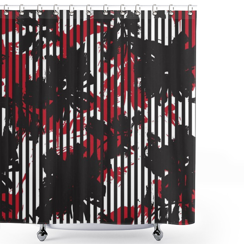 Personality  Red Floral Tropical Botanical Seamless Pattern With Striped Background For Fashion Textiles And Graphics Shower Curtains