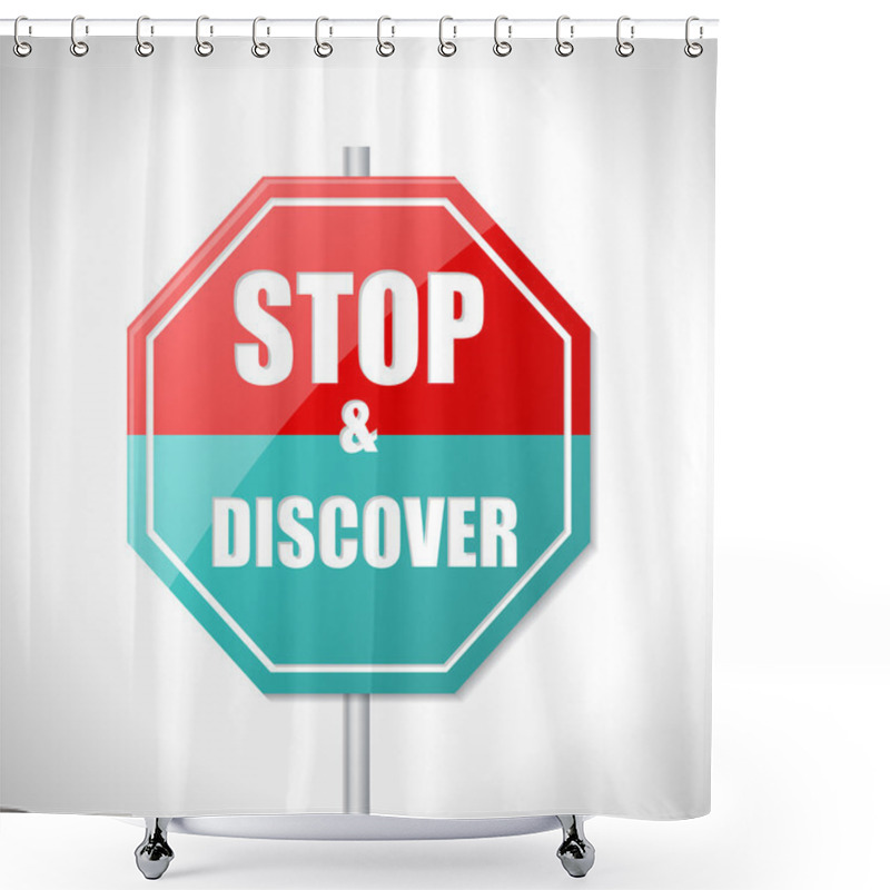 Personality  Stop And Discover Traffic Sign Shower Curtains