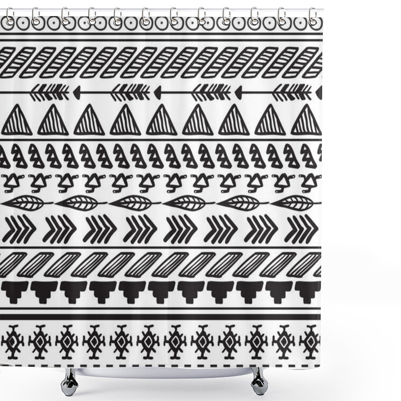 Personality  Aztec Ethnic Seamless Pattern, Tribal Black And White Background Shower Curtains