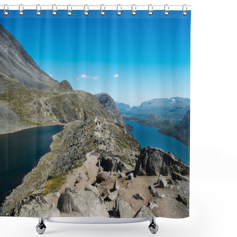 Personality  People Hiking On Besseggen Ridge Over Gjende Lake In Jotunheimen National Park, Norway  Shower Curtains