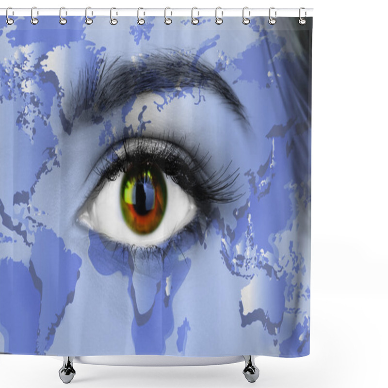 Personality  Human Face With Painted Map Of World Shower Curtains